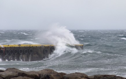 Drangsnes pier in storm weather, Copyright © ruslendingur,  Drangsnes;